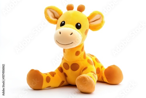 Stuffed giraffe toy on white background photo