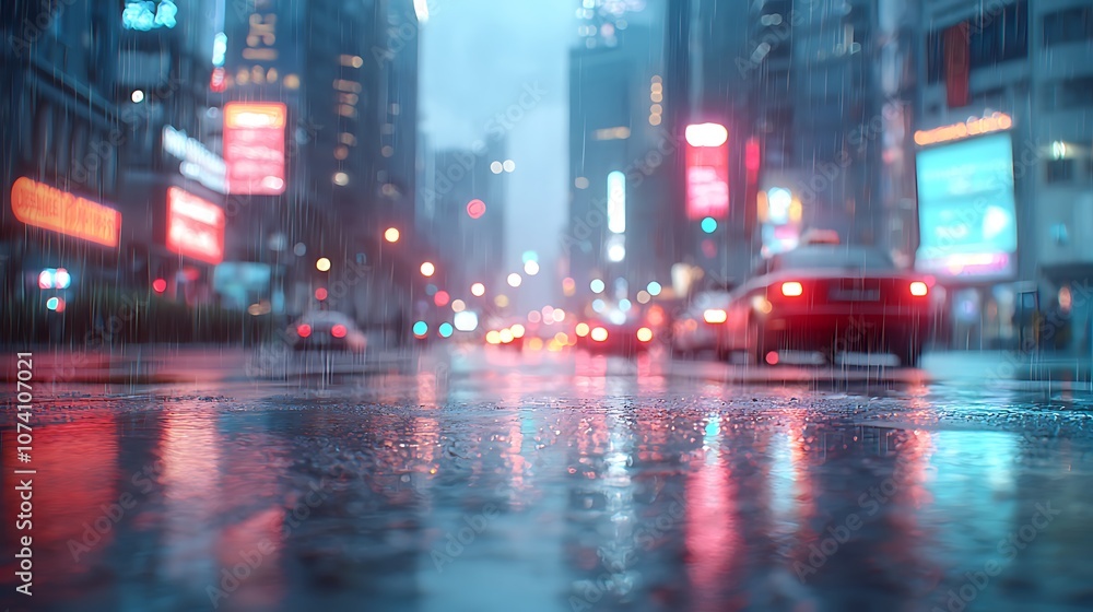 Explore the enchanting atmosphere of a rainy urban street scene at night Explore the enchanting atmosphere of a rainy urban street scene at night