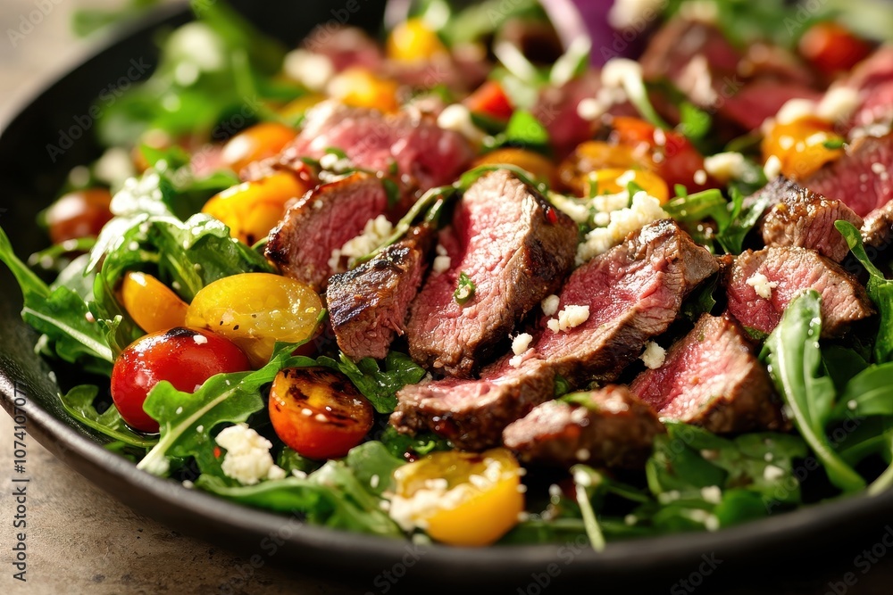 Thai beef salad in close up on a plate Thai beef salad in close up on a plate