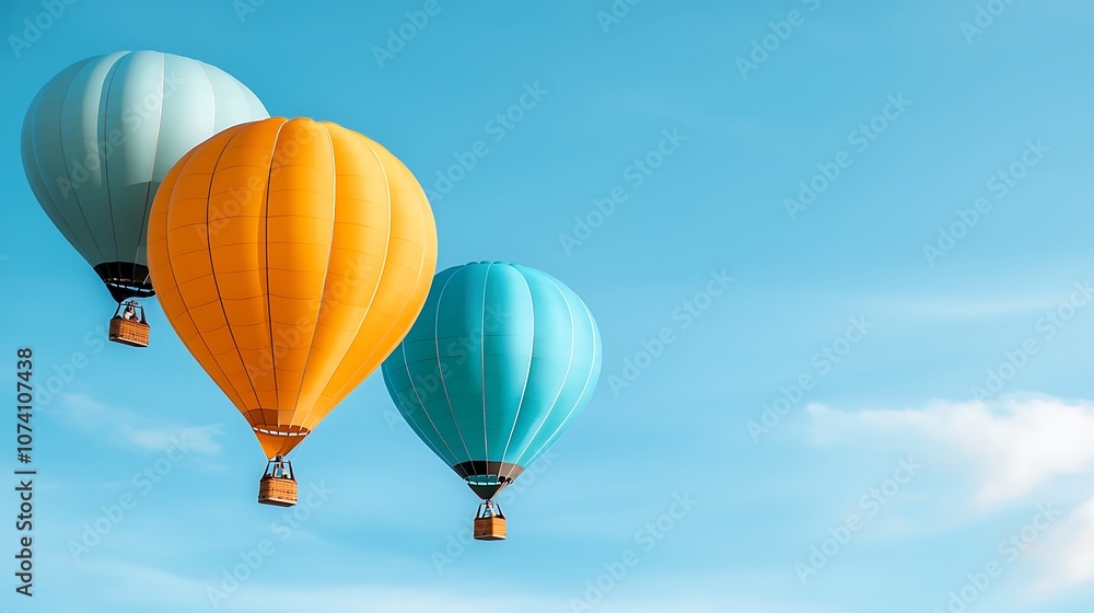 Colorful hot air balloons gracefully soar through a bright blue sky Colorful hot air balloons gracefully soar through a bright blue sky