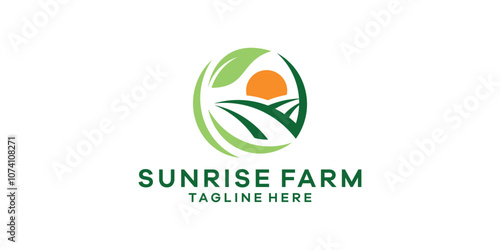 logo design sunrise and farm, circle, landscape, logo design vector, icon, symbol, idea, creative.