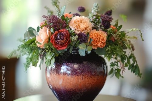 Urn for cremation at the floral decorated service photo