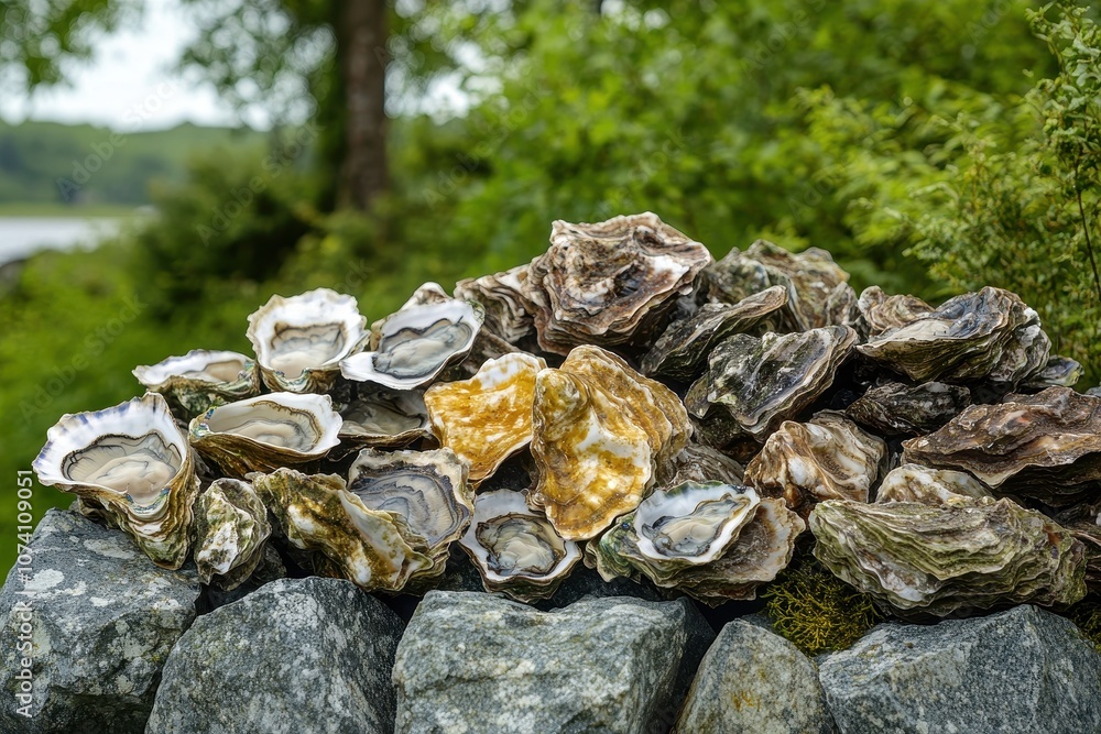 Variety of tasty fresh oysters Variety of tasty fresh oysters