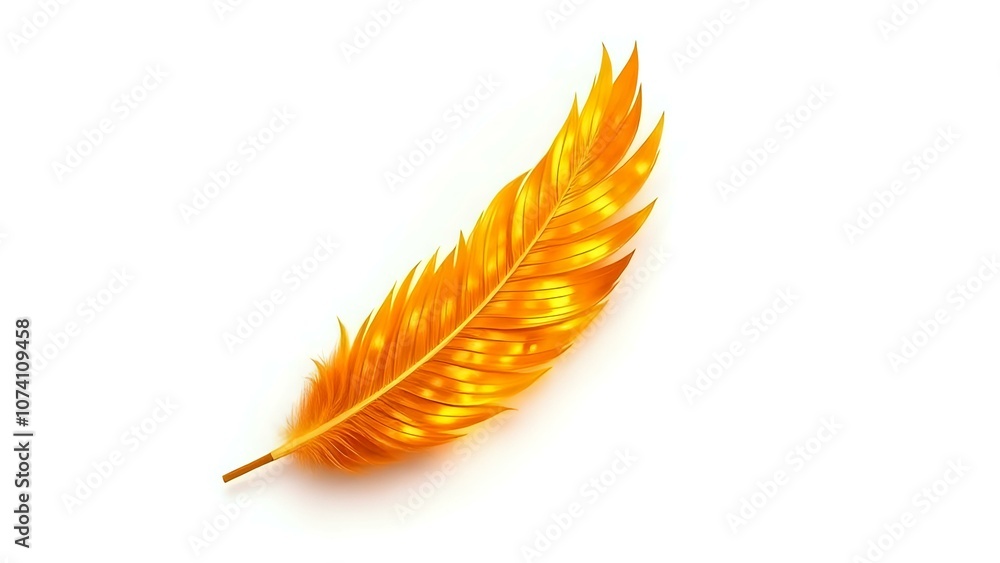 A single, golden phoenix feather floating on a plain white background, with faint embers glowing around it, symbolizing rebirth A single, golden phoenix feather floating on a plain white background, with faint embers glowing around it, symbolizing rebirth