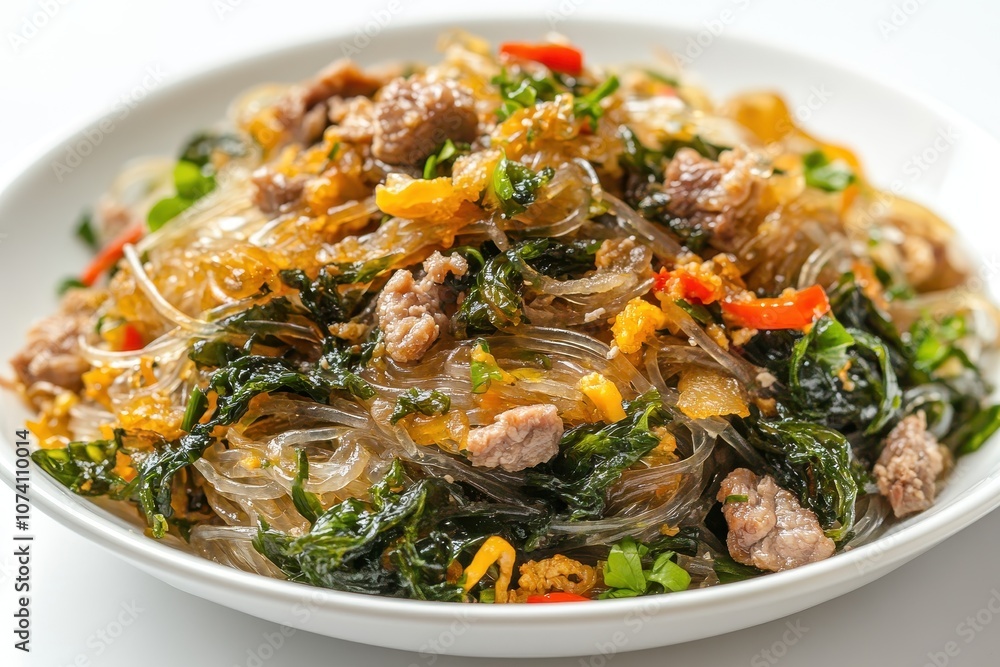 Yum sen kaew is a Thai salad featuring clear kelp noodles and minced pork Yum sen kaew is a Thai salad featuring clear kelp noodles and minced pork