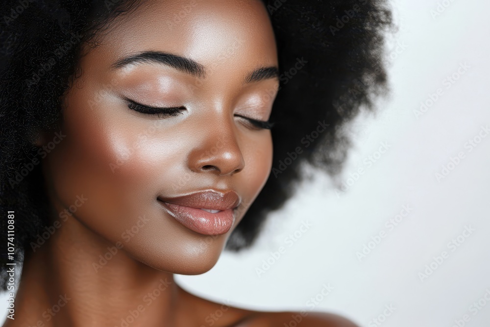 A detailed image of a woman with radiant skin and simple makeup in a studio ideal for advertising skincare items and routines A detailed image of a woman with radiant skin and simple makeup in a studio ideal for advertising skincare items and routines