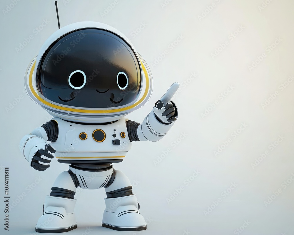 A cute cartoon astronaut character in a space suit, playfully raising a finger as if to share an idea or make a discovery. A cute cartoon astronaut character in a space suit, playfully raising a finger as if to share an idea or make a discovery.