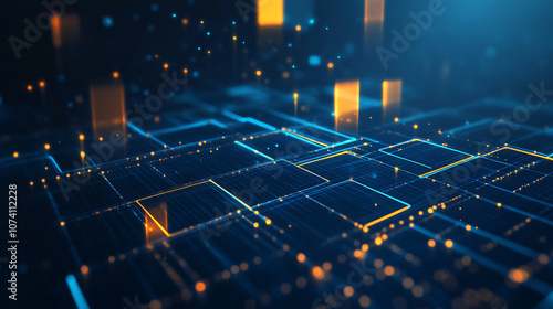 Wallpaper Mural a photography of blue technology background, 3d square and neon light line dark blue background, blue technology background Torontodigital.ca