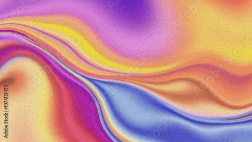 Abstract grainy background with gentle colored waves and lines, orange, purple and blue colors, noise grain texture wallpaper design