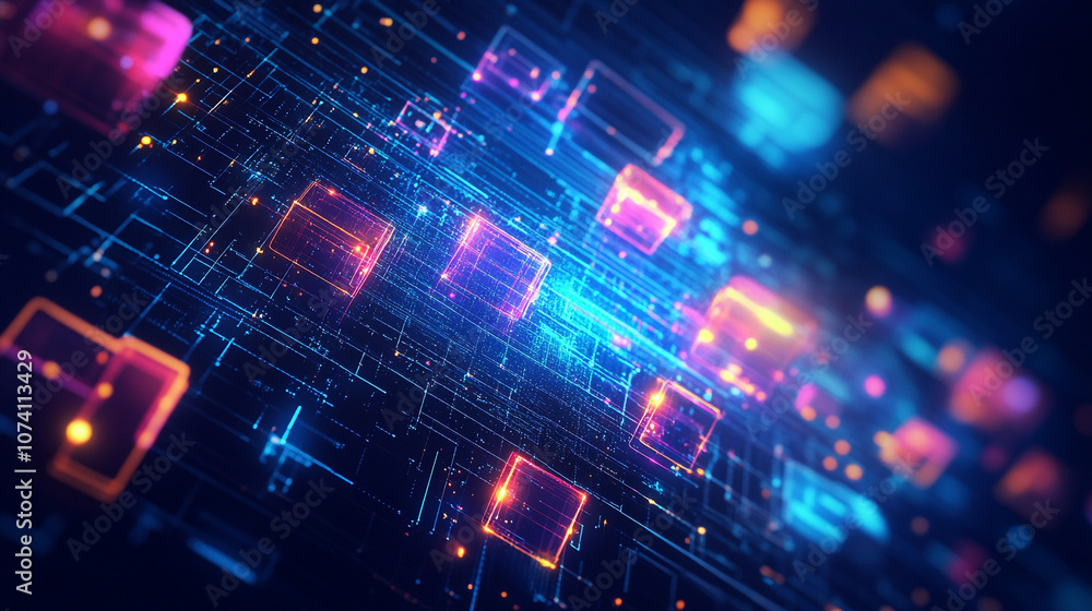 Abstract blue technology hexagonal background, blue technology background with glowing cubes 3d rendering toned Abstract blue technology hexagonal background, blue technology background with glowing cubes 3d rendering toned