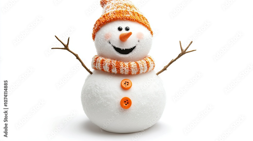 Cheerful Snowman with Orange Accessories and Buttons Cheerful Snowman with Orange Accessories and Buttons