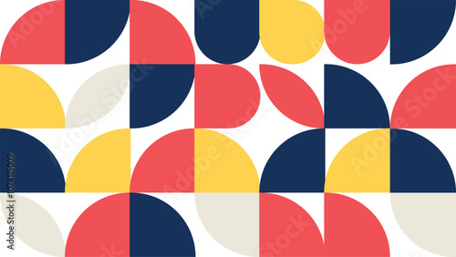 Abstract Geometric Pattern Artwork. Retro colors red and white background.