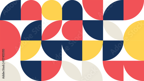 Abstract Geometric Pattern Artwork. Retro colors red and white background.