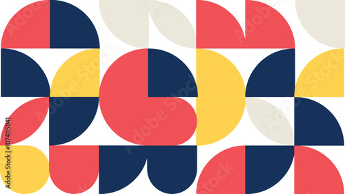 Abstract Geometric Pattern Artwork. Retro colors red and white background.