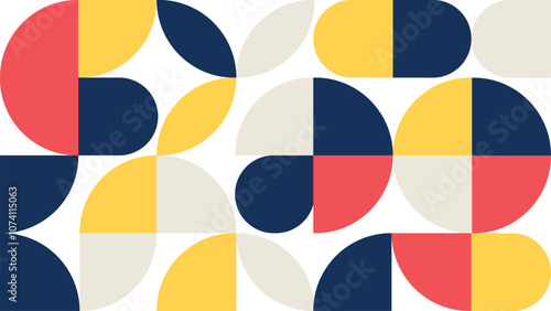 Abstract Geometric Pattern Artwork. Retro colors red and white background.