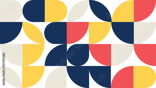 Abstract Geometric Pattern Artwork. Retro colors red and white background.