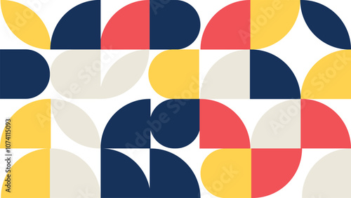 Abstract Geometric Pattern Artwork. Retro colors red and white background.