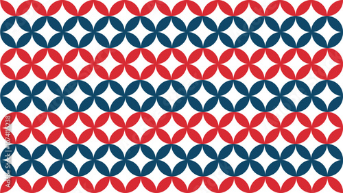 Abstract Geometric Pattern Artwork. Retro colors red, blue dark and white background.