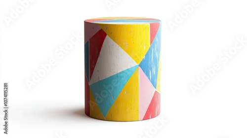 Colorful Geometric Art Cylinder on White Background photo