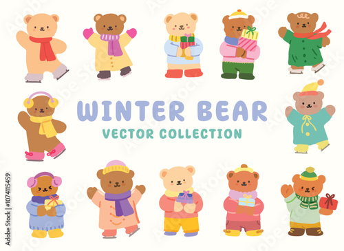 Cute winter bear vector collection