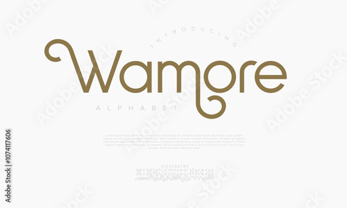 Wamore typography beauty fashion elegant minimalist serif italic fonts decorative wedding vintage retro logos. Minimal luxury font alphabet logo. Vector illustration