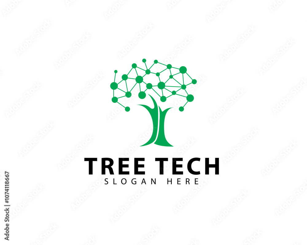 Obraz premium Tree Tech or Tree Science Logo Template Design Vector, Emblem, Design Concept, Creative Symbol, Icon