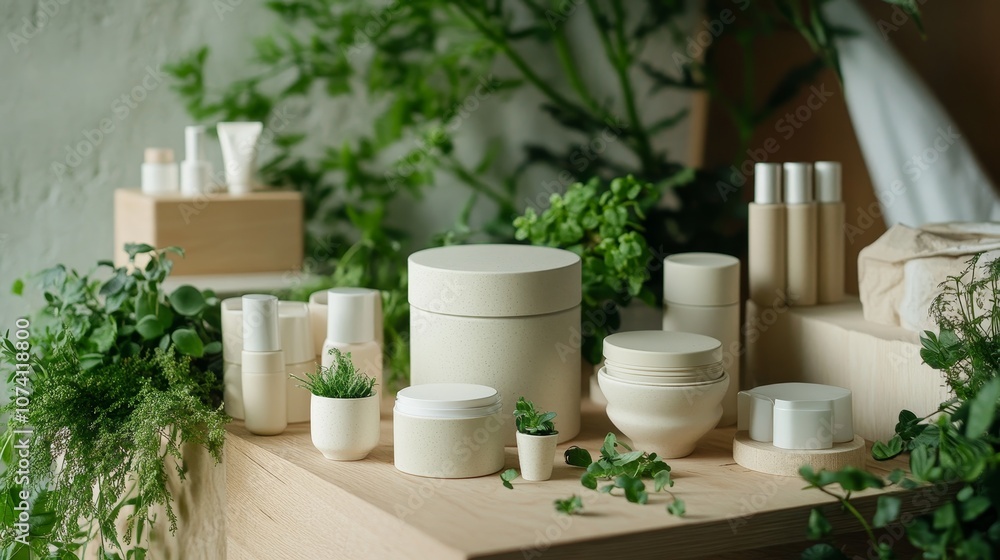 Fototapeta premium Ethical Elegance - Eco-Friendly Beauty Products in Organic Setting