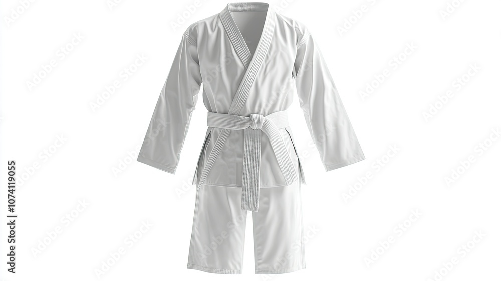 White Martial Arts Uniform on Plain Background
