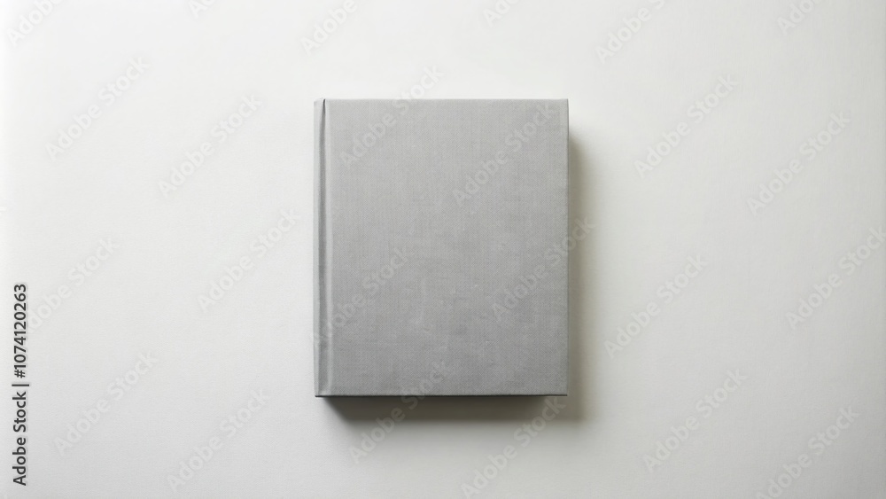 Minimalist Closed Book on White Background - Elegant Grey Cover, Top View Photography for Modern Design and Artistic Purposes Minimalist Closed Book on White Background - Elegant Grey Cover, Top View Photography for Modern Design and Artistic Purposes