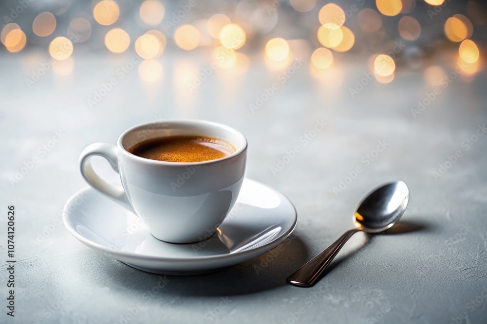 Obraz premium Minimalist Espresso Coffee Still Life: A Simple Elegance in a Clean Setting with Rich Dark Tones, Perfect for Coffee Lovers and Aesthetic Enthusiasts Alike