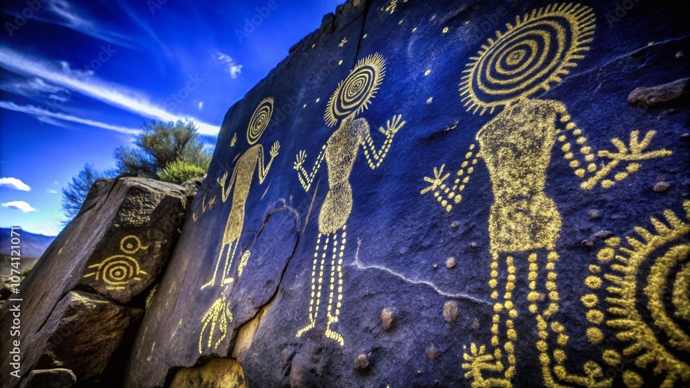 Fototapeta premium Minimalist Interpretation of Intestine Man Petroglyphs in Earth Tones with Subtle Textures and Shapes, Evoking Ancient Cultures and Natural Elements in a Serene Composition
