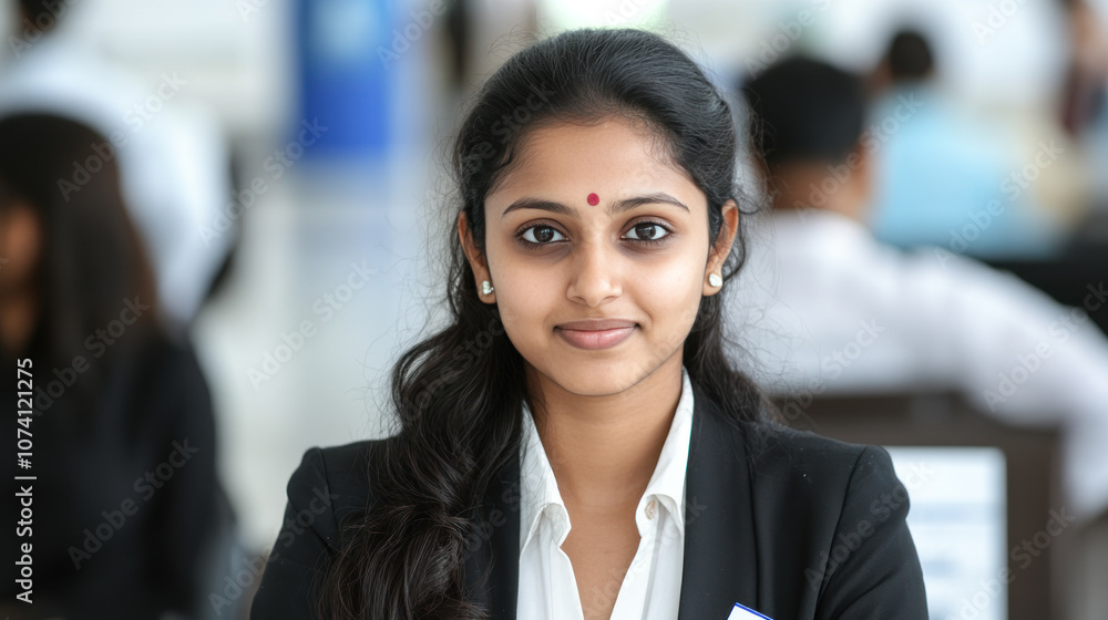 Indian business woman talking to colleagues at a meeting or job interview Indian business woman talking to colleagues at a meeting or job interview