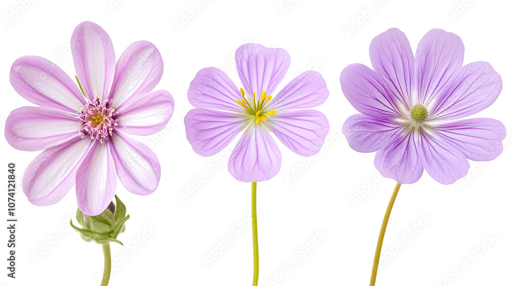 Beautiful Collection of Delicate Purple Flowers Isolated on White Generative AI Beautiful Collection of Delicate Purple Flowers Isolated on White Generative AI