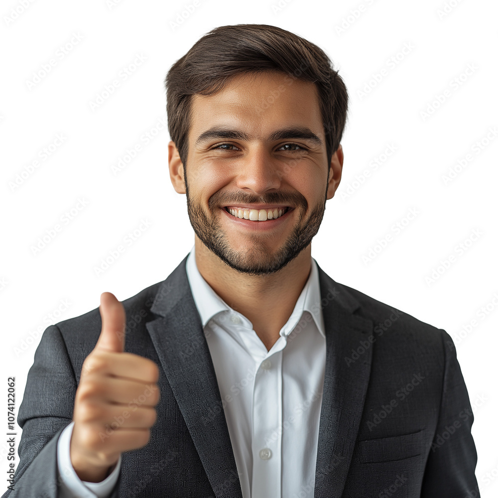 Businessman in suit showing thumb up sign Businessman in suit showing thumb up sign