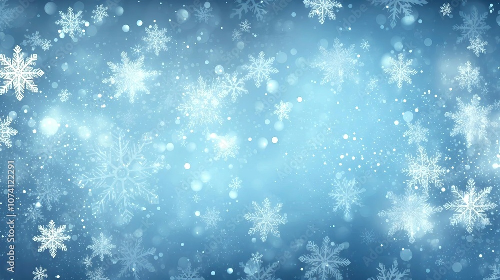 white snowflakes on gradient blue background, bokeh effect, snowy night, snowfall, festive background. Christmas, New Year, winter holidays concept. packaging design, website header, digital wallpaper white snowflakes on gradient blue background, bokeh effect, snowy night, snowfall, festive background. Christmas, New Year, winter holidays concept. packaging design, website header, digital wallpaper