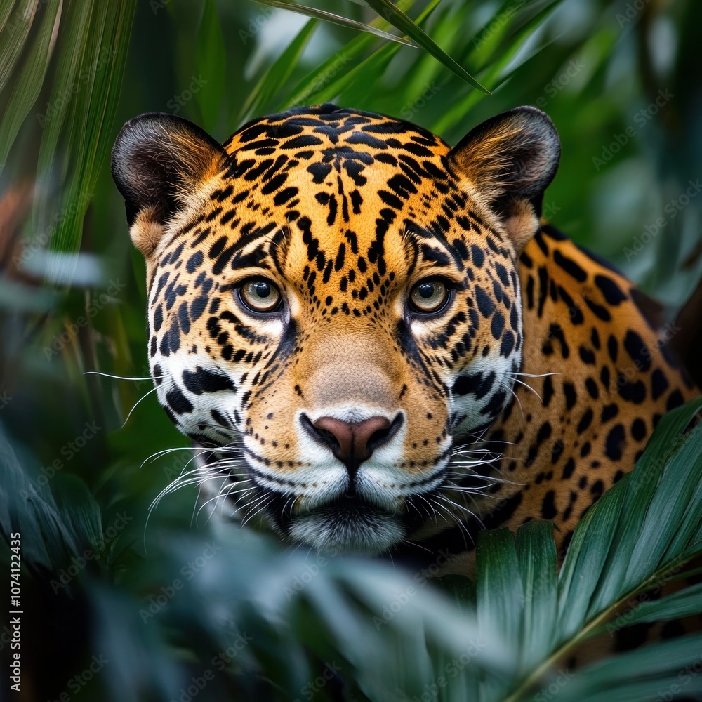 Jaguar Portrait in Lush Rainforest Jaguar Portrait in Lush Rainforest