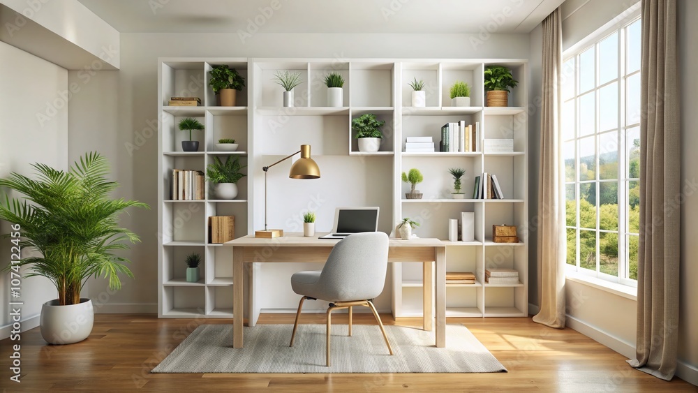 Minimalist White Bookshelf in a Modern Study Room: Clean Lines and Elegant Home Decor for Contemporary Interiors Minimalist White Bookshelf in a Modern Study Room: Clean Lines and Elegant Home Decor for Contemporary Interiors