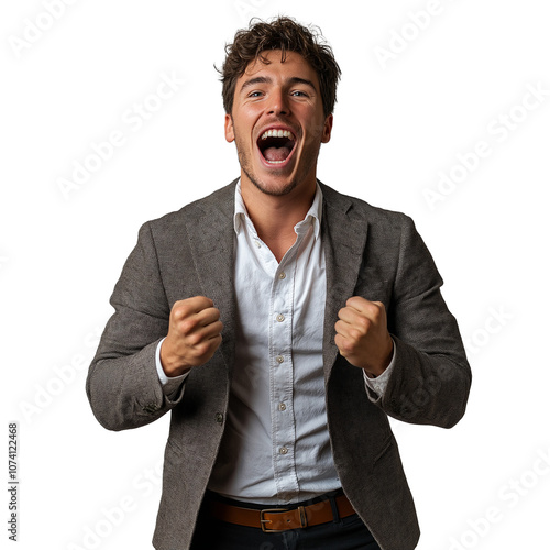 businessman  happy ecstatic celebrating being  winner Dynamic energetic