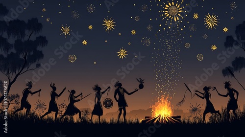 Native American Fire Ceremony Under a Starry Sky