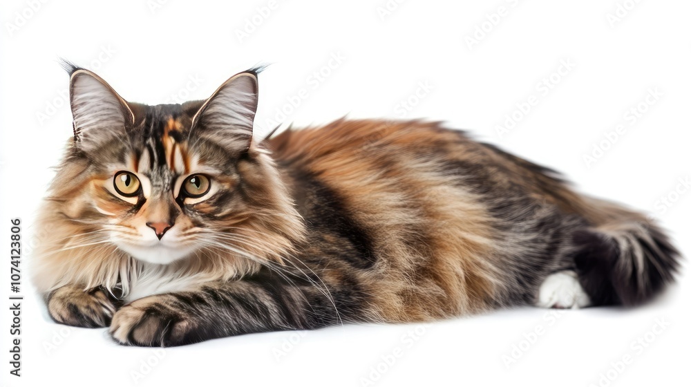 Fototapeta premium Majestic Maine Coon Cat on White Background