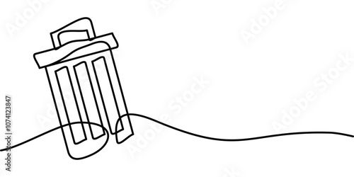 continuous line drawing of trash can symbol. abstract line art illustration