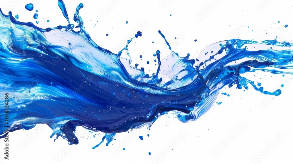 A vivid depiction of blue liquid flowing dynamically, with splashes and droplets creating a sense of movement and energy A vivid depiction of blue liquid flowing dynamically, with splashes and droplets creating a sense of movement and energy