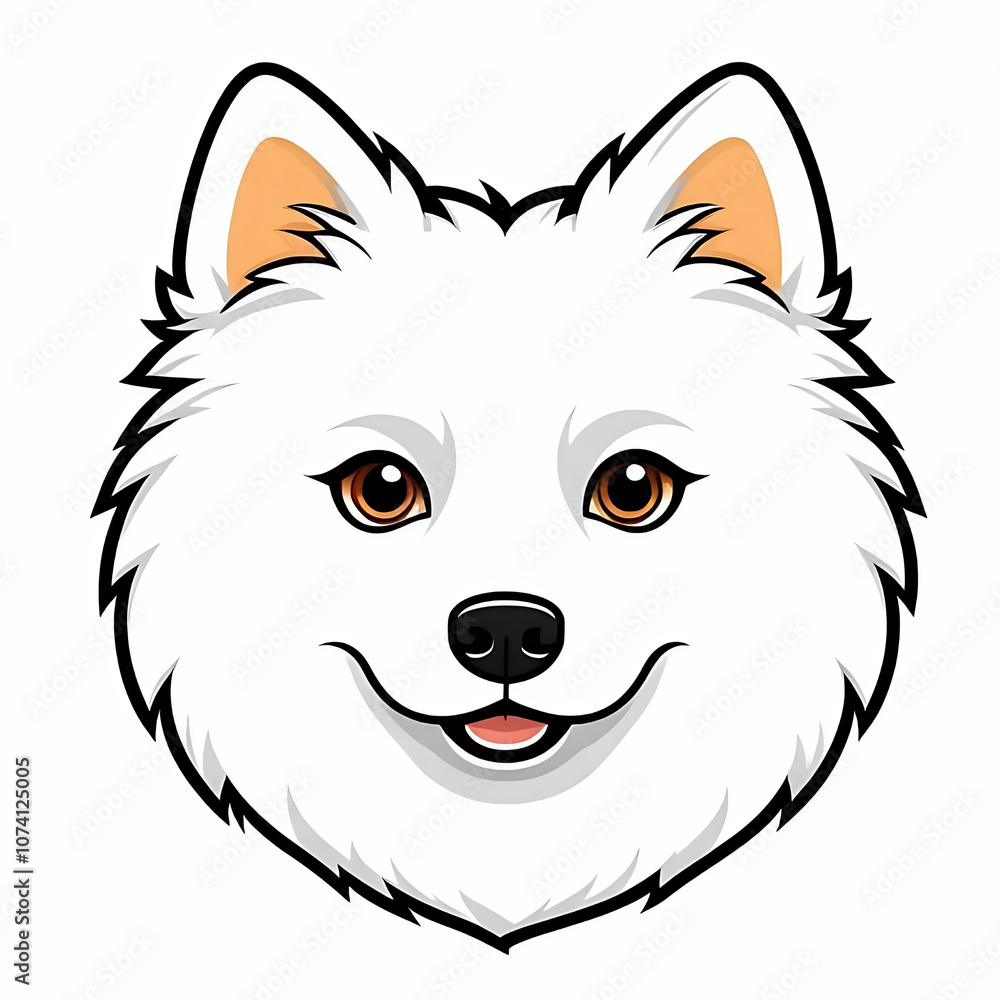 Cute happy japanese spitz dog face cartoon illustration, dog breed logo graphic element Cute happy japanese spitz dog face cartoon illustration, dog breed logo graphic element