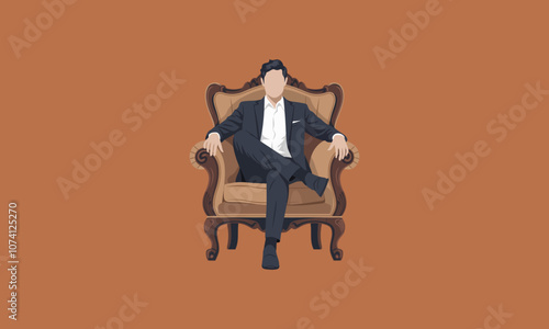 Confident man in suit sitting in an elegant armchair.