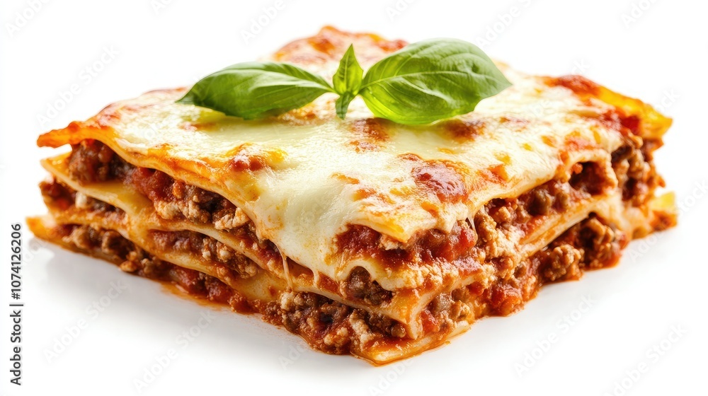 Delicious Layered Lasagna with Fresh Basil Garnish Delicious Layered Lasagna with Fresh Basil Garnish