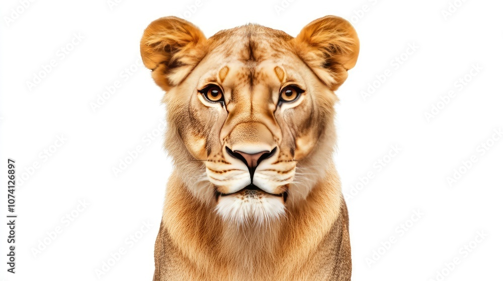 Obraz premium Majestic Lion Portrait on White Background