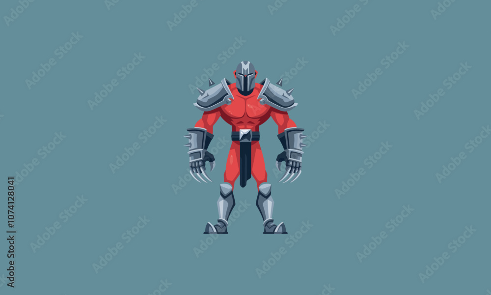 Armored warrior with spiked suit and claw weapon, battle-ready. Armored warrior with spiked suit and claw weapon, battle-ready.