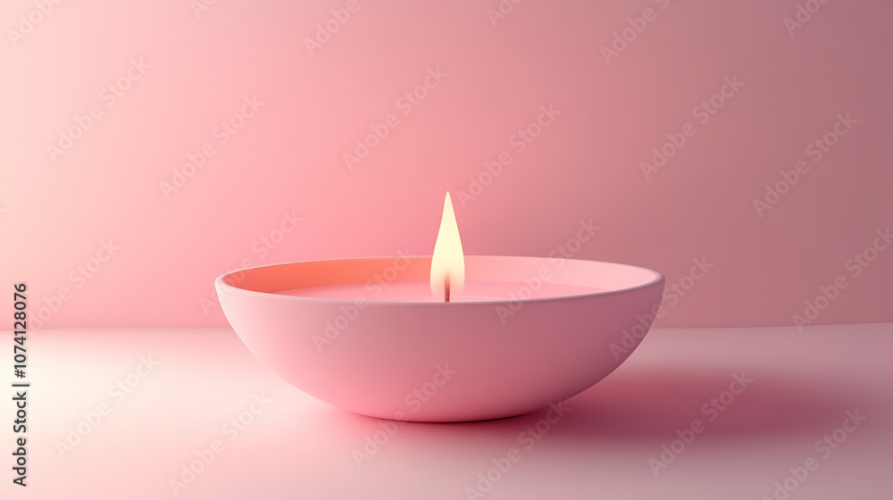 Minimalist, pink background, candles in a pink bowl Minimalist, pink background, candles in a pink bowl