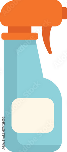 Blue spray bottle with an orange nozzle is depicted, suggesting its use for cleaning and disinfecting