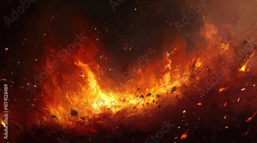 Dynamic flames on a dark backdrop intense blaze smoldering remnants and a large inferno